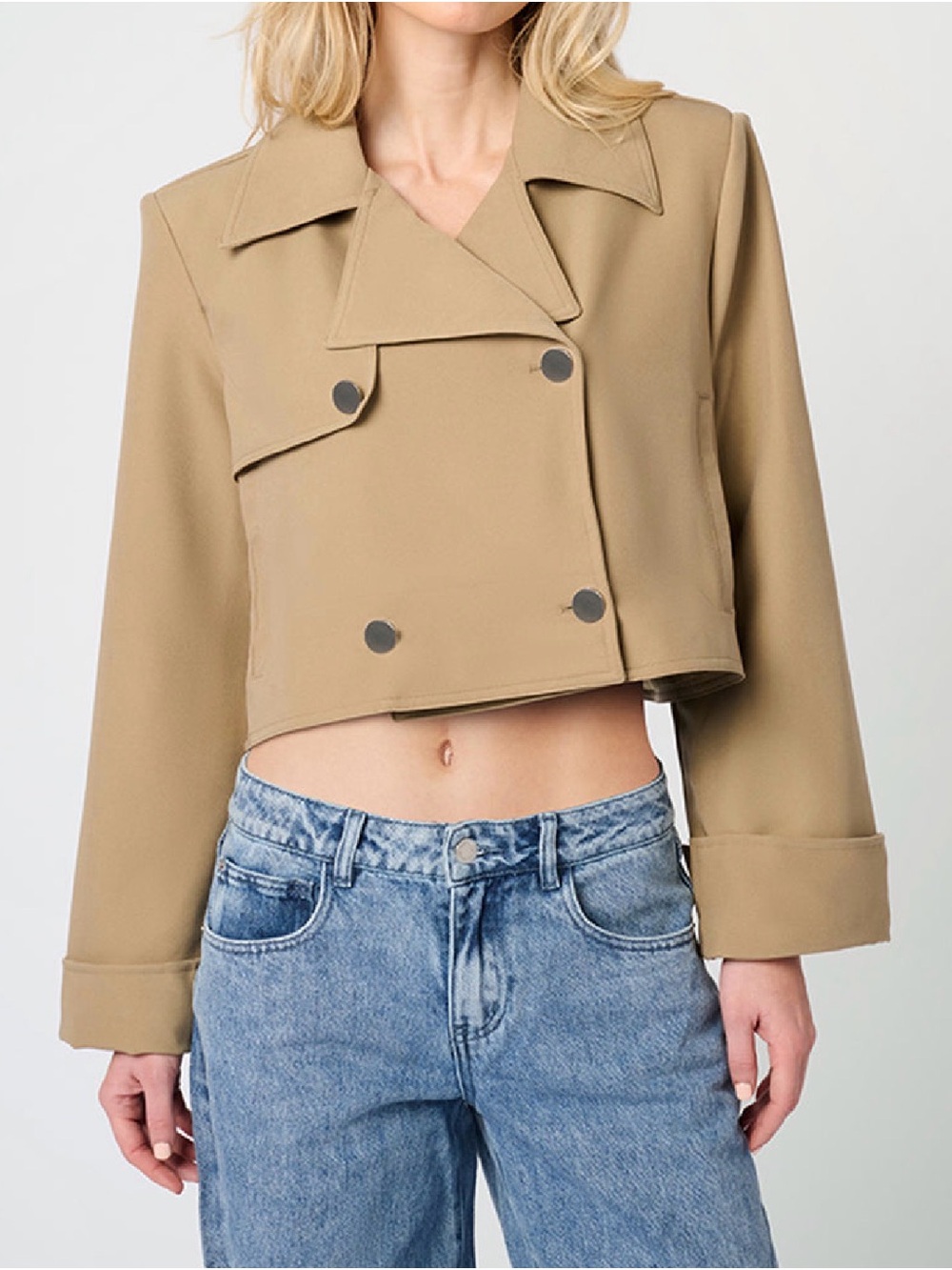 WeWoreWhat Cropped Trench Jacket in Tan